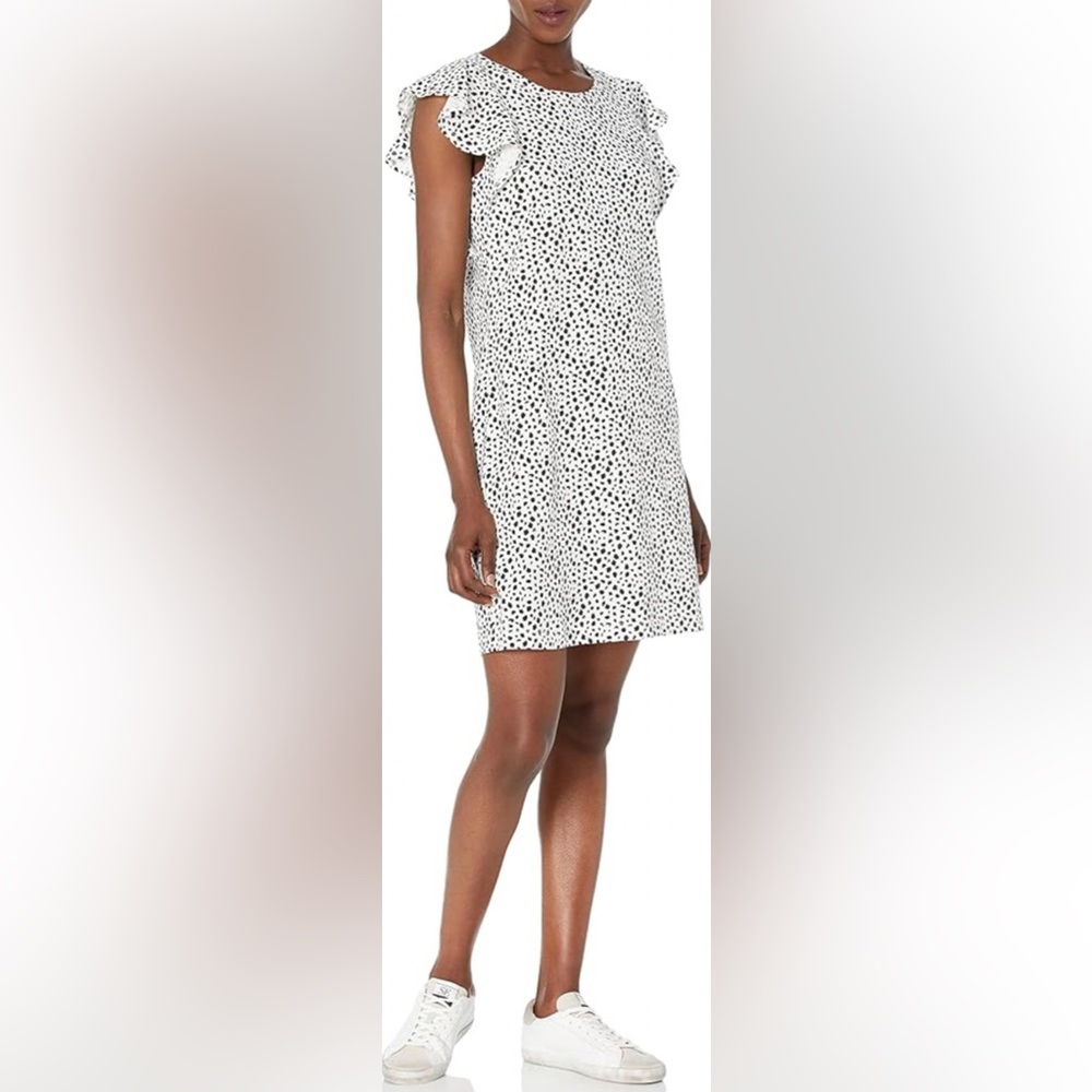 -NWT Goodthreads Relaxed-Fit Heavyweight Cotton Slub Ruffle-Sleeve Dress - XS